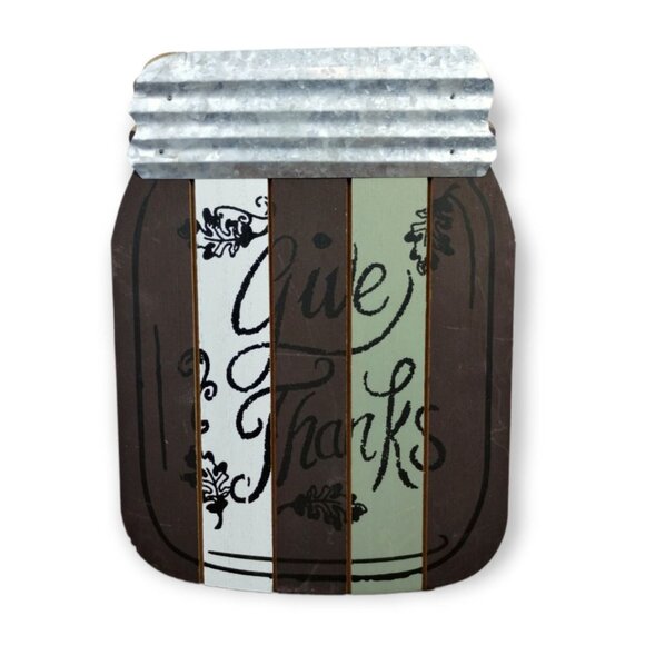 Hannas Handiworks Give Thanks Rustic Wooden Jar Kitchen Wall Decor - Picture 1 of 1